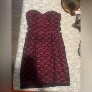 Whimsygoth Red and Black Strapless Dress